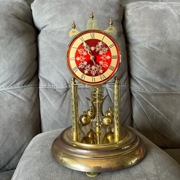 Vintage Red and Gold Wall Clock with Glass Dome